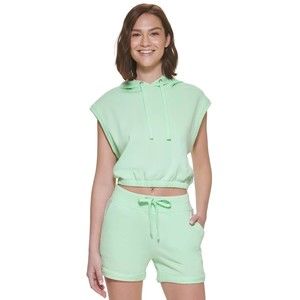 Calvin Klein Womens Green Sleeveless Cropped Drawstring Pocket Hoodie Sz XL $59